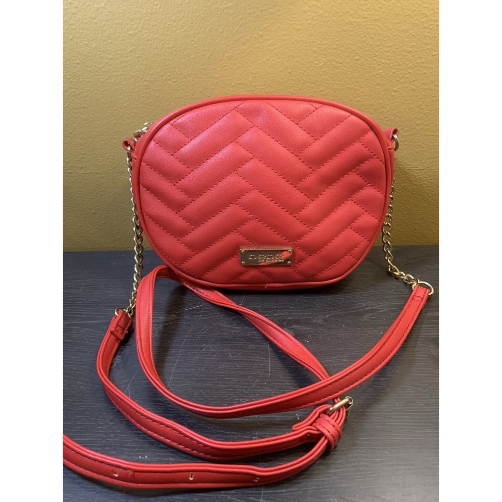 Bebe Quilted Crossbody Bag Gold Chain Strap‎ Red Canteen Purse Party